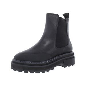 AQUA Womens Black 1" Platform Baizo Toe Block Heel Leather Booties 8.5 B